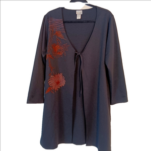 Orchid Long Coverup Women's Black Size 2XL‎ Long Tie Closure Blazer Wrap VTG